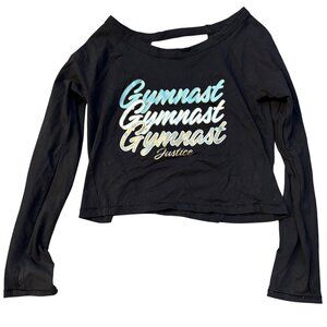 Justice Girls Black Long Sleeve Gymnast Shirt Open Back Lightweight Girls 10-12